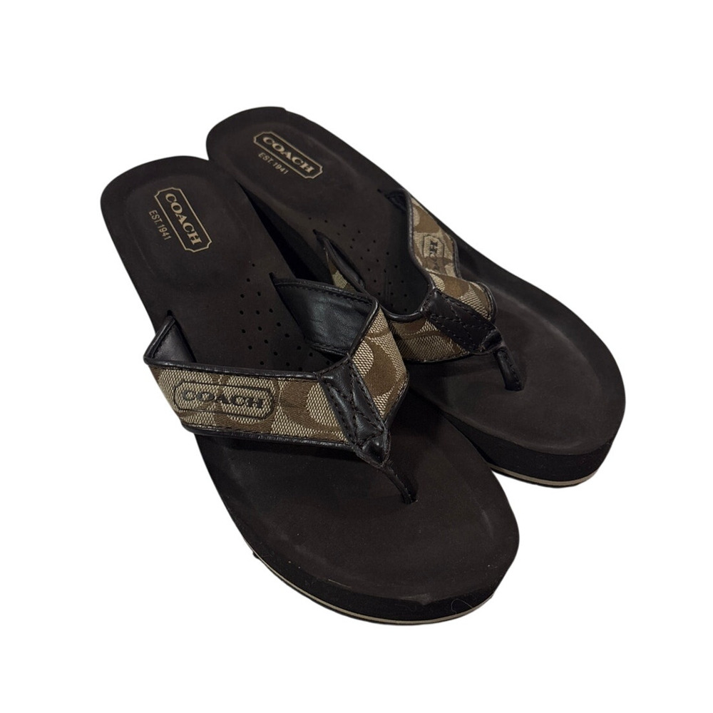 Coach Womens 7 Vintage Y2K Brown Logo Jaicee Platform Wedge Sandals Summer